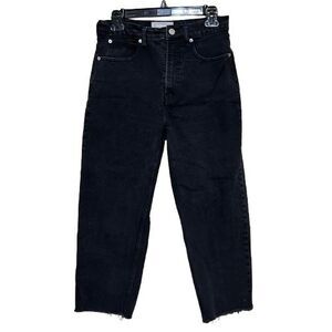 Everlane The Way High Jeans Womens 27S Short Black Organic Cotton Raw Hem